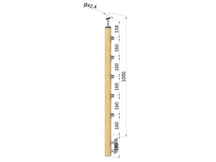 Drevený stĺp, bočné kotvenie, 5 radový, priechodný, vnútorný, vrch pevný (40x40 mm), materiál: buk, brúsený povrch s náterom BORI (bezfarebný)
