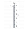 Nerezový stĺp na francúzsky balkón, bočné kotvenie, 5 radový priechodný, vrch pevný, (40x40x2.0mm), brúsená nerez K320 /AISI304
