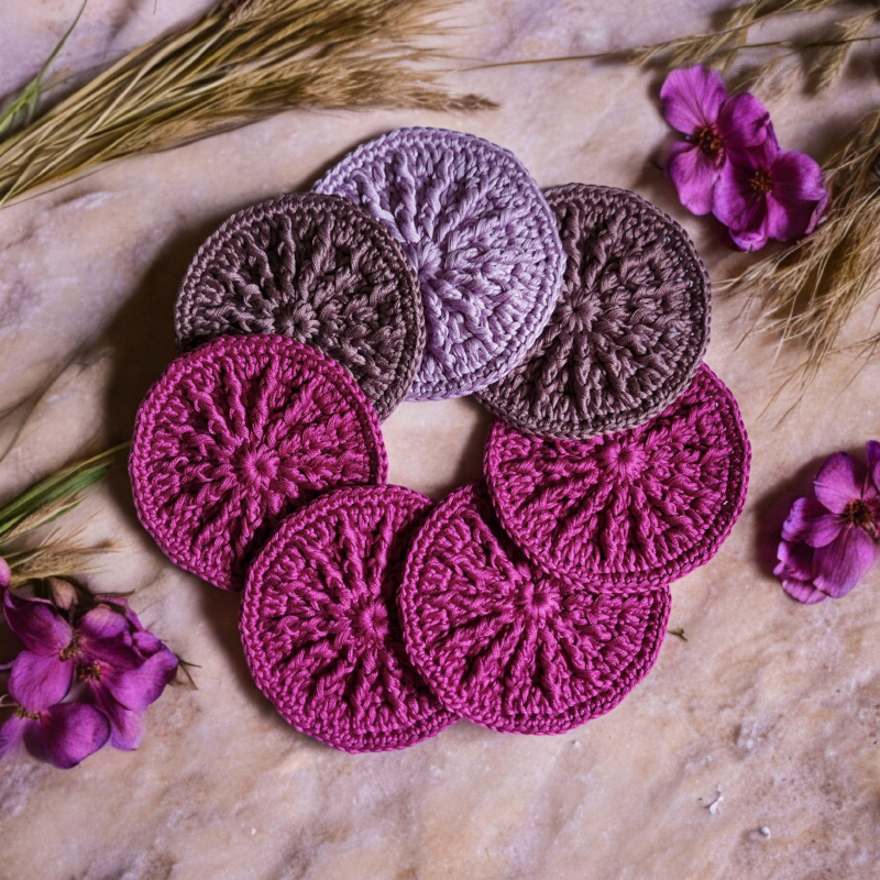 odlicovaci tampon cistici pletovy hackovany zero waste eco friendly cotton bavlna magenta