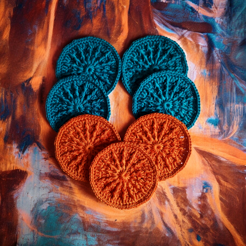 odlicovaci tampon cistici pletovy hackovany zero waste eco friendly cotton bavlna petrol orange