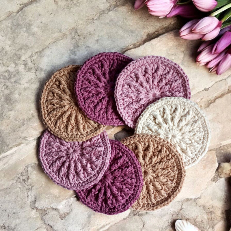 odlicovaci hackovany tampon zero waste eco friendly bavlna fialkova magnolia nugat hneda bezova tulipan