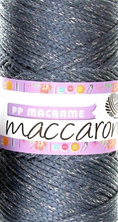 Maccaroni Yarn PP Macrame 2mm PP Macrame 2mm: lurex 363 modro-šedá