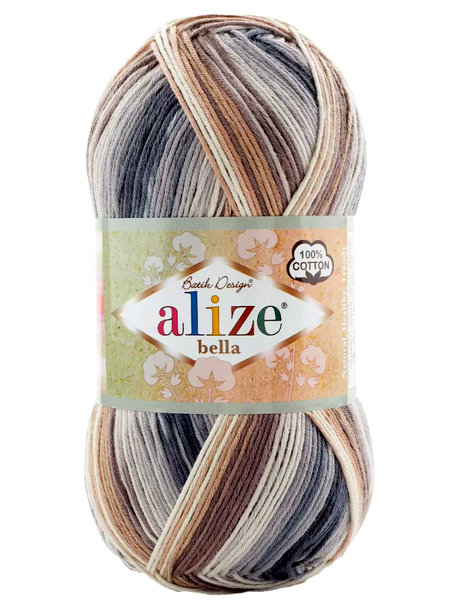 Alize Bella Batik 100g Bella Batik 100: 5742 modro-šedá, smetanová, hnědá, béžová