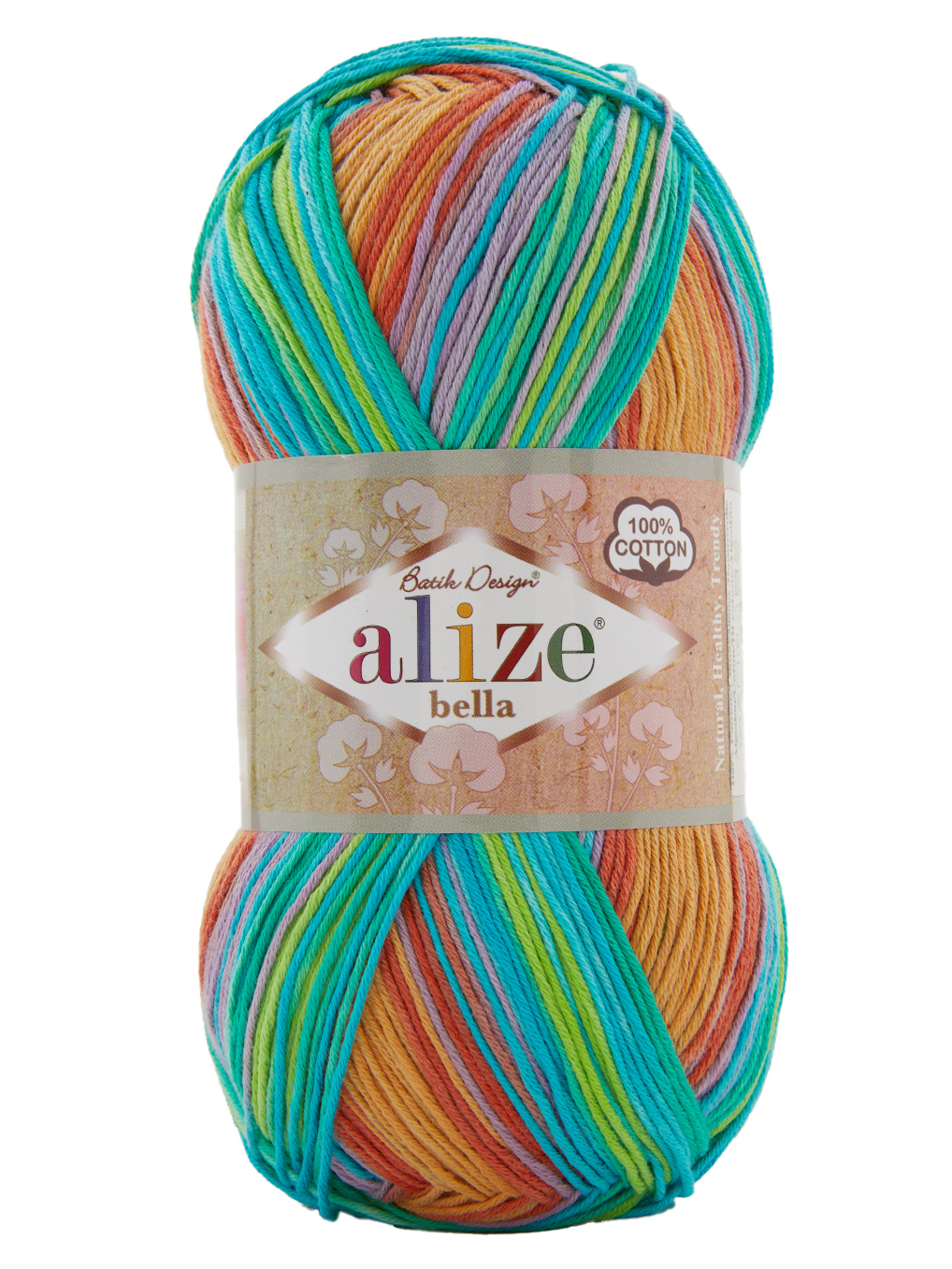 Alize Bella Batik 100g Bella Batik 100: 4530 zelenkava-tyrkys-lila-oranžová-červená