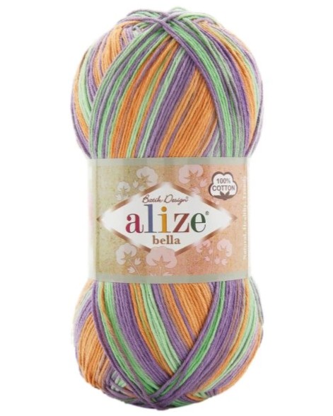 Alize Bella Batik 100g Bella Batik 100: 8098 zelené jablko-sv.oranžová-fialová-zeleno-mentolová