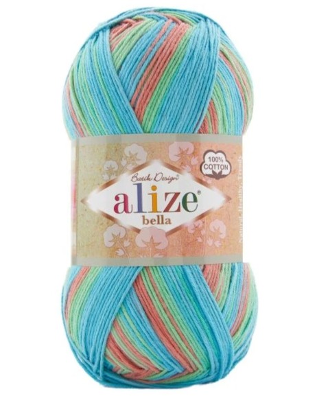 Alize Bella Batik 100g Bella Batik 100: 8097 starorůžová-zelinkavá-sv.tyrkysovo-modrá