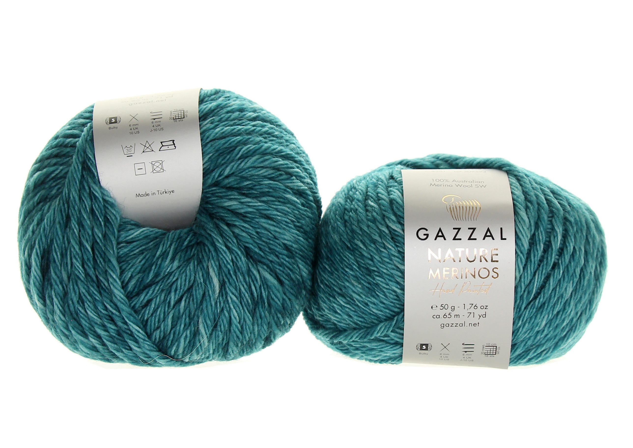 Gazzal Nature & Merinos - Hand Painted Nature Merinos: 8301 mořská tyrkysová