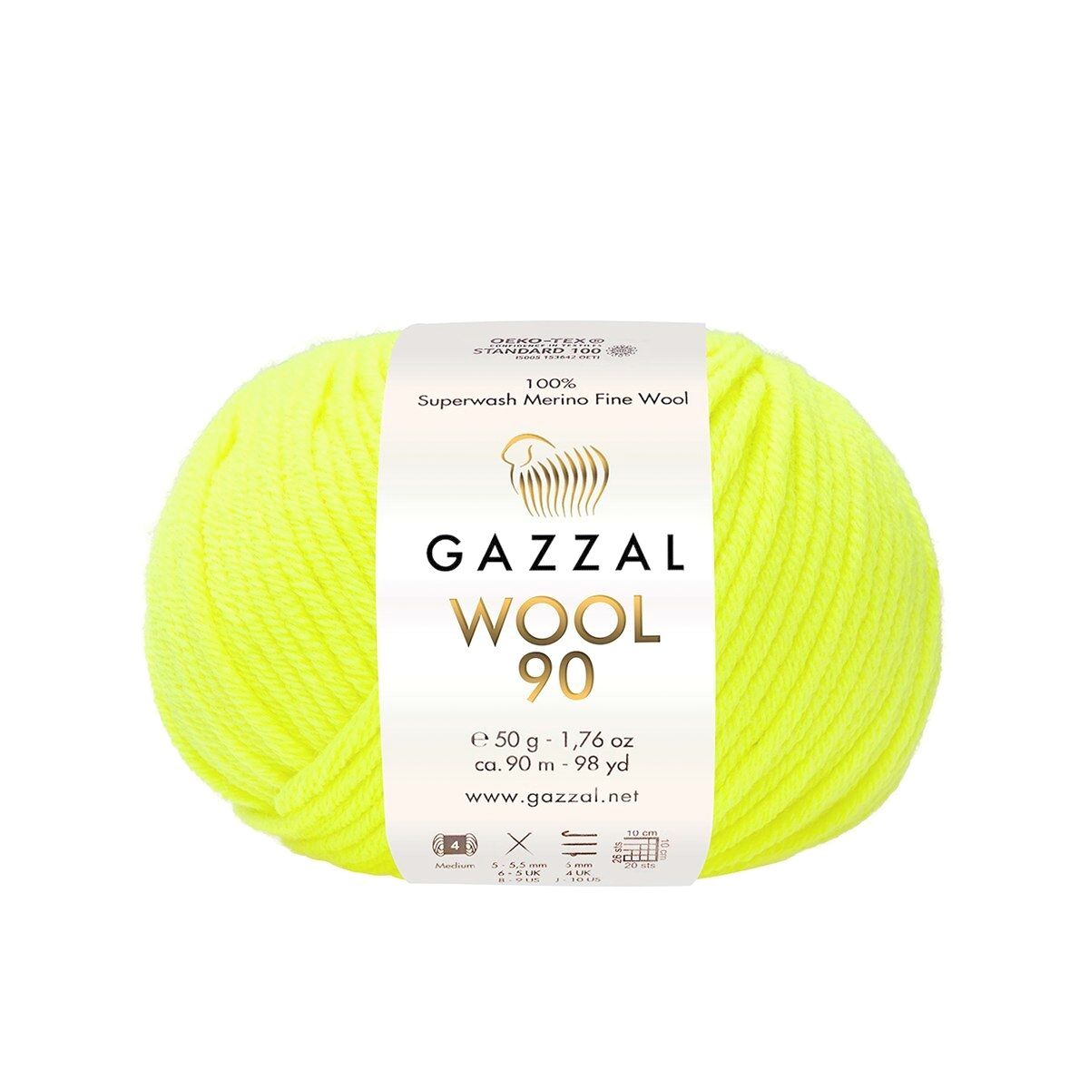Gazzal WOOL 90 (Gazzal) Wool 90: 3690 neon žlutá