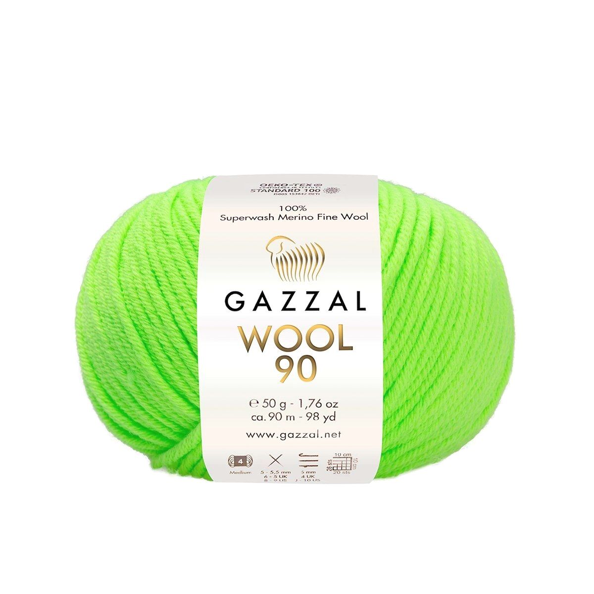 Gazzal WOOL 90 (Gazzal) Wool 90: 3691 neon zelená