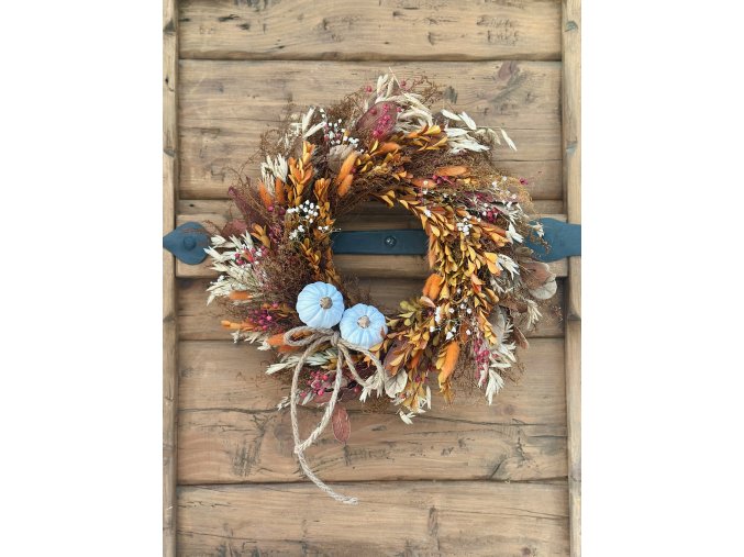 Sušený věnec s keramickými dýněmi - 40 cm