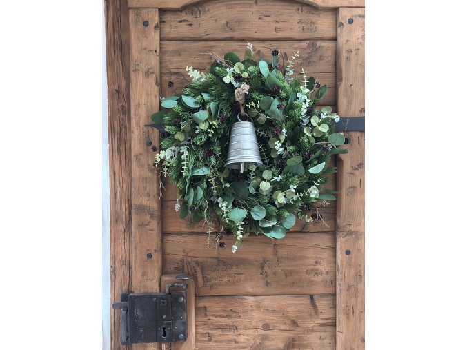 Maxi věnec se zvonem - mix zeleně (umělý, 55 cm)