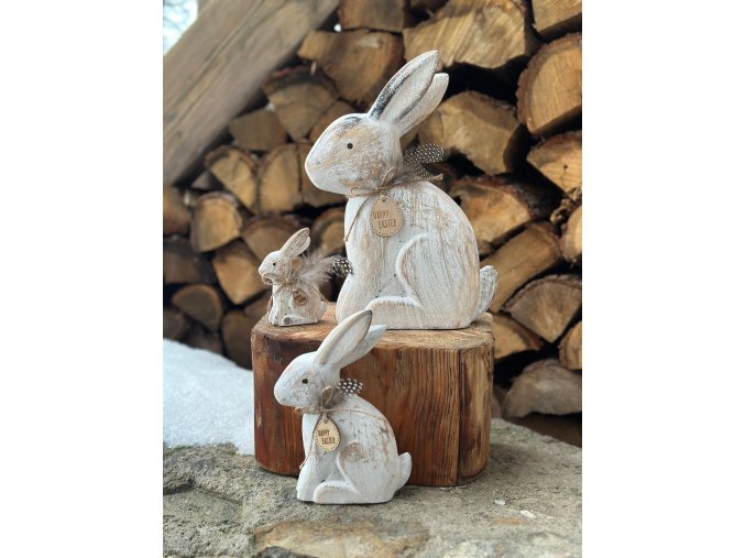 Zajíc dekor dřevo s patinou (3 vel.)