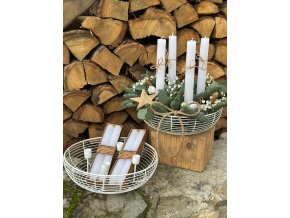 SADA: Rustikální kovový svícen (kulatý) se 4 ks kónických svíček