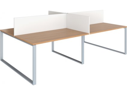 Sestava pracovních stolů GEO Effect, čtyřmístná se středovým a bočním paravánem, 322 x 162 x 75 cm