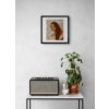 console table with a speaker and potted plant