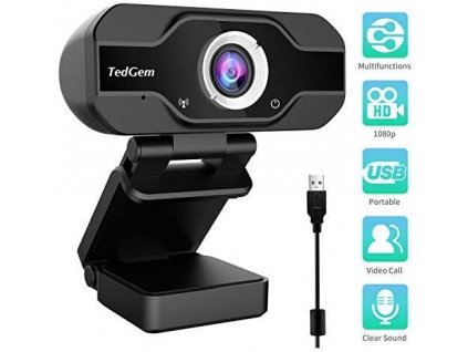 PC Webcam, TedGem 1080P Full HD Webcam USB Desktop & Laptop Webcam Live Streaming Webcam s mikrofonem Širokoúhlý HD Video Webcam 90-stupňové rozšířené zobrazení pro videohovory (HD Webcam) ... (černý)