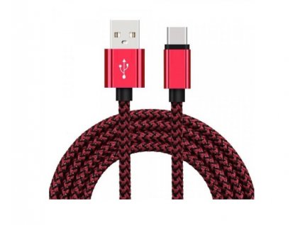 Kvalitní pletený nabíjecí kabel USB 3.1 Type C ( Micro USB Typ C) v délce 3 metry - červený