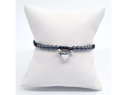 náramek 1,42 4,05 hematit 4mm Ag kul 4mm srdce 8x8 černá šn Ag10 1