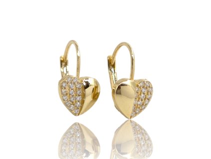 Zlaté náušnice srdce se zirkony, 2,00 g, Au 585