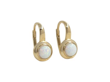 Zlaté náušnice s bílým opálem, 2,35 g, Au 585