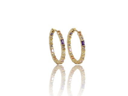 Náušnice kruhy s barevnými kamínky, 19 mm, 2,56 g, Au 585