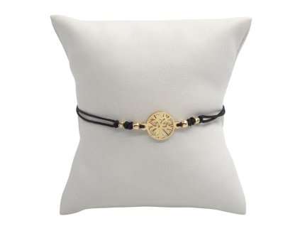 Náramek - strom života a kuličky, černá šňůrka 1,25 g, Au 585 0,92 g