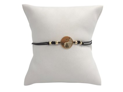 Náramek - Jin a Jang a kuličky, černá šňůrka 1,31 g, Au 585 0,98 g