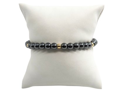 Náramek - hematit a zlaté kuličky, černá šňůrka, 14,11 g, Au 585 0,41 g