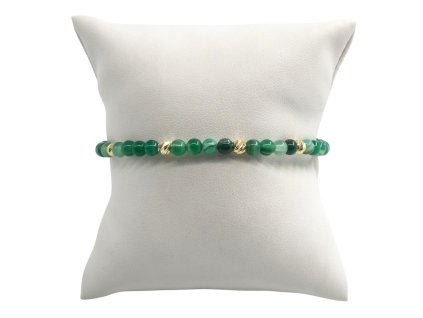 Náramek - avanturín a zlaté kuličky, zelená šňůrka 4,20 g, Au 585 0,44 g