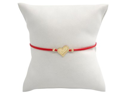 Náramek - srdíčko a zlaté kuličky, červená šňůrka 0,76 g, Au 585 0,46 g