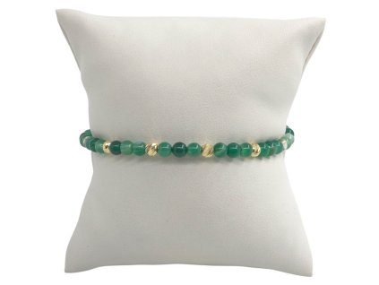 Náramek - avanturín a zlaté kuličky, zelená šňůrka 3,99 g, Au 585 0,45 g