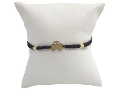 Náramek - autíčko a zlaté válečky, černá šňůrka 0,83 g, Au 585 0,40 g