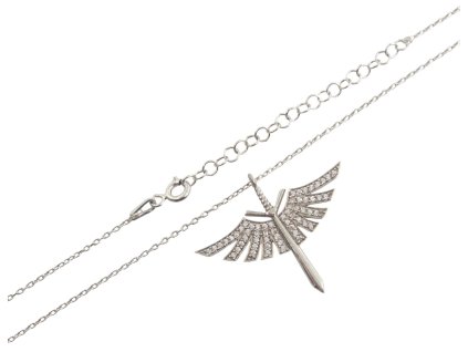 Stříbrný náhrdelník - Anděl se zirkony, rhodiovaný, Ag 925