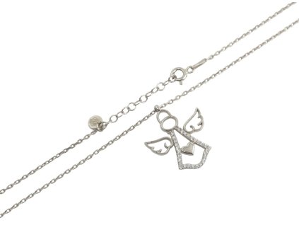 Stříbrný náhrdelník - Anděl se zirkony, rhodiovaný, Ag 925