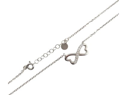 Stříbrný náhrdelník - srdce se zirkony, rhodiovaný, Ag 925