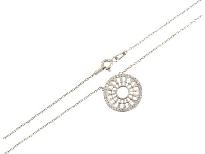 Stříbrný náhrdelník - kolečko se zirkony, rhodiovaný, Ag 925