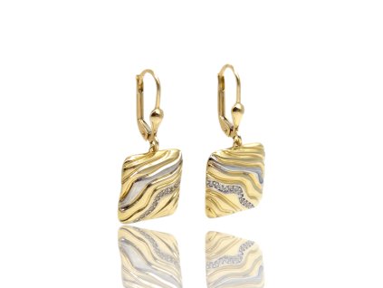 Zlaté visací náušnice se zirkony, 3,78 g, Au 585