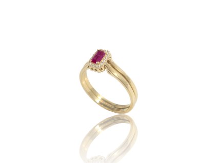 Zlatý prsten otočný s červeným a černým kamenem, v. 59, 3,54 g, Au 585