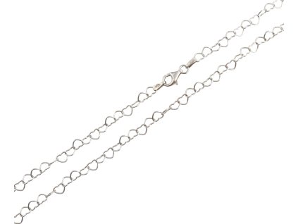 Stříbrný náhrdelník ze srdíček, 44 cm, rhodiovaný, Ag 925