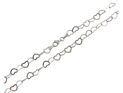 Stříbrný náhrdelník ze srdíček, 44 cm, rhodiovaný, Ag 925