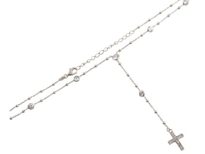 Stříbrný dětský růženec se zirkony, 34-38 cm, rhodiovaný, Ag 925