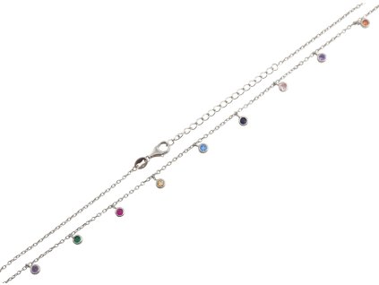 Stříbrný náhrdelník s barevnými kamínky, 38-43 cm, rhodiovaný, Ag 925