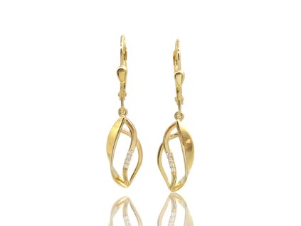 Zlaté náušnice visací se zirkony, 2,58 g, Au 585