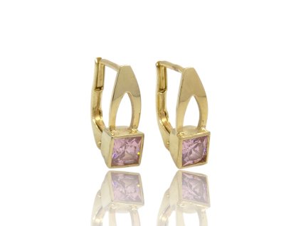 Zlaté náušnice s růžovým kamenem, 1,97 g, Au 585