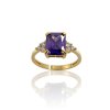 Prsten s fialovým kamenem a zirkony, v. 55, 2,71 g, Au 585