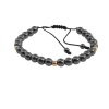 Náramek - hematit a zlaté kuličky, černá šňůrka, 14,11 g, Au 585 0,41 g