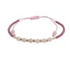 Náramek - růženín, korálky a zlaté kuličky, růžová šňůrka, 2,18 g, Au 585 0,46 g