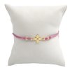 Náramek - květ a zlaté kuličky, růžová šňůrka 0,77 g, Au 585 0,45 g