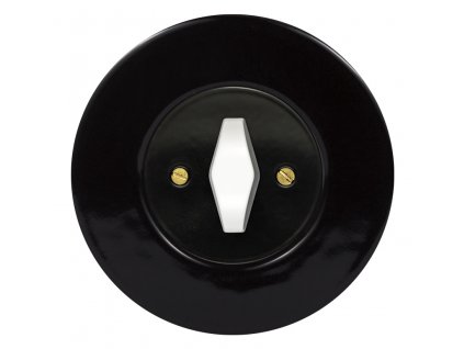 Vypínač dvojpólový, řaz. 2, kompletní, RETRO KERAMIKA černá (Varianta Rám: keramika - černá, Kryt: černý, Ovladač: ZLN patina)