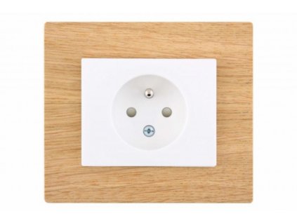 Zásuvka jednonásobná s clonkami DECENTE DŘEVO (Typ Zásuvka s clonkami a přepěťovou ochranou, Varianty Rám: MDF mahagon, Kryt: bílý lesk)